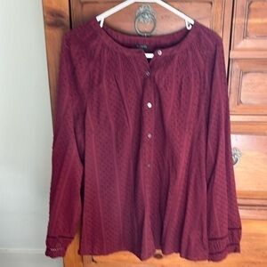 Talbots Women’s Burgundy Blouse Top Size Large NWOT